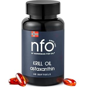 NFO OMEGA 3 KRILL OIL Astaxanthin [60 Kapseln] Hergestellt in Norwegen Hochdosiert Krillöl, mit Fischöl und hochdosiertem EPA & DHA als Astaxanthin & Phospholipide Komplex aus Wildfisch und Krill