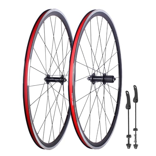 700C Road Bike Wheelset Doule Layer Front/Rear Rims V Brake Quick Release 24H Hubs For 7/8/10/11 Speed Cassette(Black)
