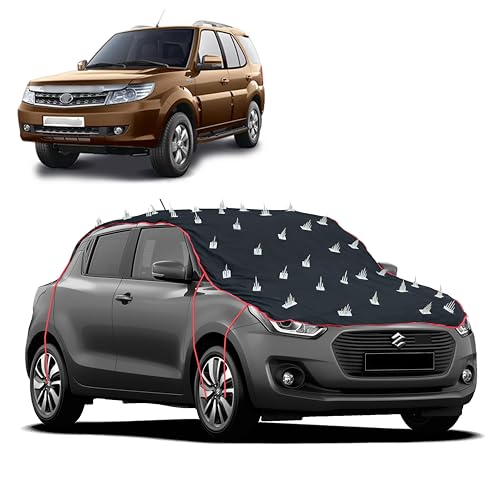 Image of Dog Protection Spike Car Cover for Tata Safari Storme Bonnet to Roof Easy Installation with 4 Elastic Hook Strap | Anti-Scratch Soft Cotton Inner | Complete Protection from Street Dogs & Monkeys