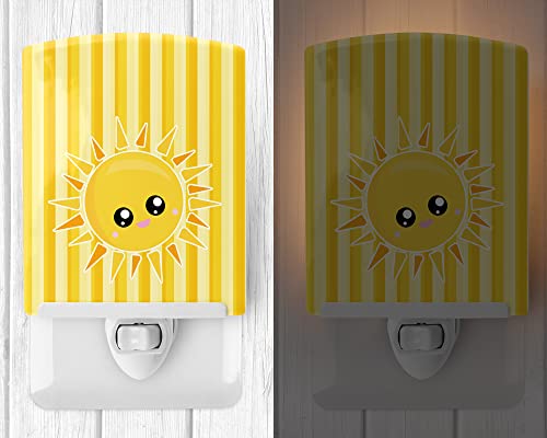 Lámpara de noche cerámica con cara de sol y rayas, 6x4x3 pulgadas miniatura 2