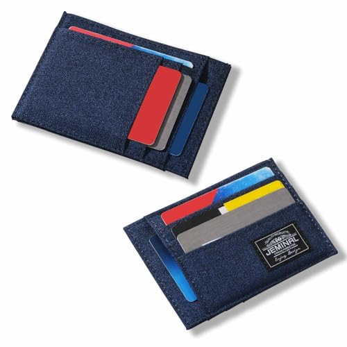 JEMINAL Slim Minimalist Front Pocket Men's Women's Canvas Wallet, Durable Nylon, 8-9 Card Positions, Cash Slot (Navy Blue)