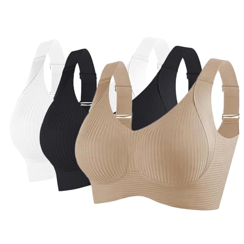Godoboo 3er Pack BH Damen ohne Bügel Bequemer Starker Halt für Große Brüste Push Up Bra Nahtloser Bügelloser Vollschalen Wohlfühl-BH Büstenhalter Verstellbar