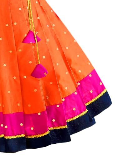 Image of Girls Designer Lehenga Choli Set Orange Rani Pink Readymade Pattu Pavadai Style Traditional Ethnic Dress for Baby Girls Kids Festive Wedding 3Months-8 Years