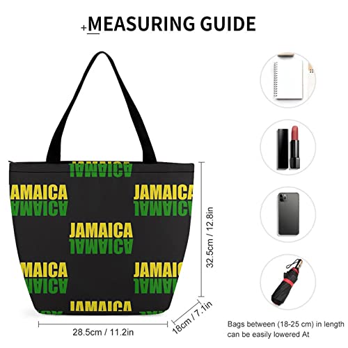 Niapessel Tote Bag Jamaica Flag Pattern Beach Travel Reusable Grocery Shopping Aesthetic Portable Storage HandBags Purse with Zipper Large for Women Girls2