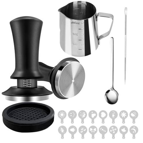 Ruiqas 51mm Coffee Tamper Set 22 PCS Espresso Accessories Kit with Spring Loaded Calibrated Tamper,WDT Tool, Mat, Stirrer, Latte Art Pen, Milk Frothing Pitcher and Stencils