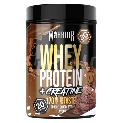 Warrior Whey Proteinpulver 500 g Plus Kreatin – (Doppelschokolade) muskelaturaufbau- und Erholungsgetränk, Genießen nach dem Training, Protein-Shake, Kohlenhydratarm & Lecker, Sporternährung