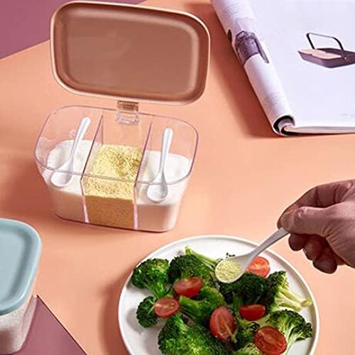 Spice boxs Transparent Kitchen Spice Jars,with Spoons,Color: Pink, Blue Size: 13.4cm*17.7cm*10cm,1 Pcs(Blue)
