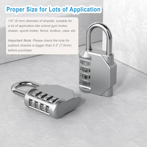 Image of AST Combination-Padlock, 4-Digit Resettable Passcode Padlock, 2 Pack, School Gym Locker, Sports Locker, Metal Portable Lock, Combo Lock for Fence, Toolbox, Gate, Case, Hasp Storage (Silver)