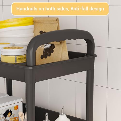 Image of Lukzer 3-Tier Multipurpose Plastic Storage Rack with Wheels & Side Hooks | Rolling Utility Organizer Shelf for Kitchen, Bathroom, Office & Home Use - 38.5 x 26 x 63 cm (Black) CH-094