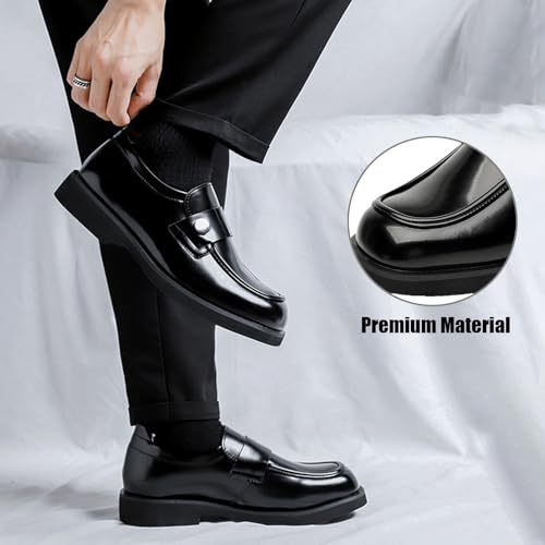 Men's Classic Leather Platform Chunky Heel Loafers Casual Round Toe Slip-On Comfort Soft Sole Formal Dress Penny Shoes for Party Wedding Business Daily Unisex3