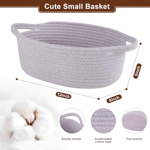 Image of OIAHOMY Gift Basket with Handle, Small Woven Basket with Gift Bag, Ribbon and Wrap Tissue Paper, Nursery Bins Empty to Fill with Small Items, Baby, Pet Toy Organizer - Purple