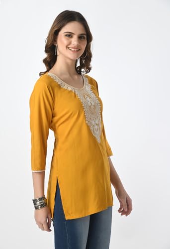 Image of LIBOZA Short Kurti for Women - Lakhnowi Chikankari Embroidered Ladies Kurta, Stylish Girls Top, Ethnic Half Kurtas, Tunic Design Woman Kurtis