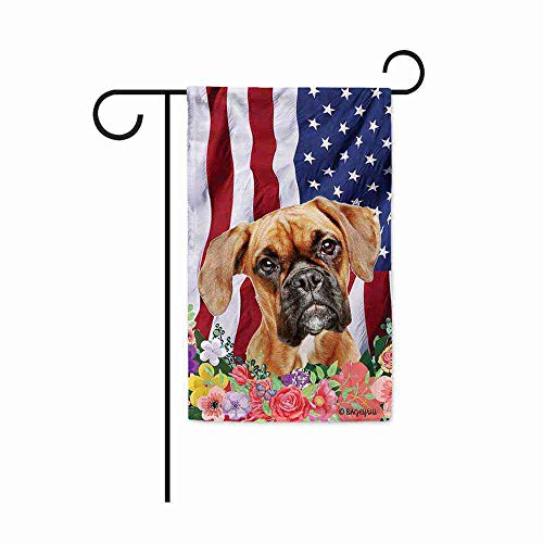 BAGEYOU American Flag with My Love Dog Boxer 4th of July Patriotic Decoraive Garden Flag for Outside Colorful Flowers Summer Home Decor Banner 12.5X18 Inch Printed Double Sided