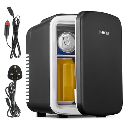 Mini Fridge 4 Litre, 6 Can Portable AC+DC Power Cooler & Warmer, Portable Small Fridge for Bedrooms, Cars, Offices; Skincare, Makeup, Cosmetics, Food (Obsidian Black, 4L)