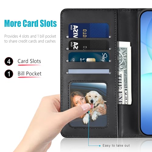 Kuafcase for Samsung A17 Case with 4 Card Slots Magnetic Closure Kickstand Shockproof Protective Phone Case for Samsung Galaxy A17 - Black - Image 3
