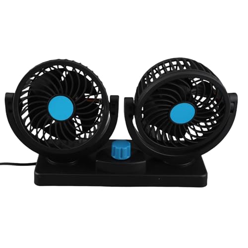 Walmeck Ventilador de Salpicadero de Coche de Doble Cabezal de 12 V con Fuerte Fuerza de Adherencia, Ventiladores de Asiento Giratorios para Coches, SUV, RV, Creando un Enfriamiento de
