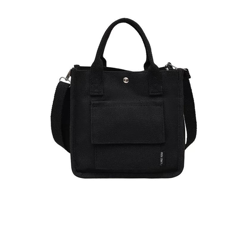 Bolso tote de lona versátil, bolso grande de hombro con múltiples bolsillos y correa desmontable, bordes pintados, material duradero, negro miniatura 4