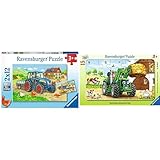 Ravensburger Kinderpuzzle - 07616 Baustelle und Bauernhof - Puzzle für Kinder ab 3 Jahren, mit 2x12 Teilen & Kinderpuzzle 06044 - Traktor auf dem Bauernhof - Rahmenpuzzle