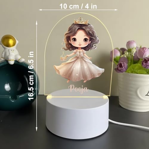 Image of SNAPTRAP LED Name Light Customized for Girls | Personalized Princess Acrylic Night Lamp with Custom Name | Fairy, Ballerina & Royal Dress Designs | USB Nursery Night Light Gift (Chibi White)