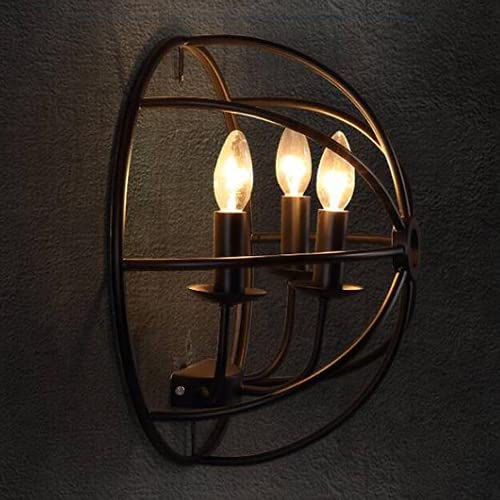 Applique murale demi-cercle globe luminaire rétro E14 fer forgé noir