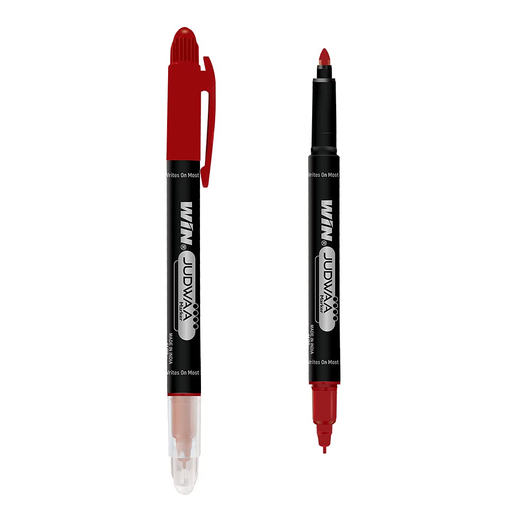 WIN Judwaa Dual Tip Cd/Dvd/Ohp Marker | 10 Red Ink Marker | Both Side Bold & Fine Tip | Used To Write On Cd S, Cards, Metals, Board | Marker For Multipurpose Use | Ideal For School, Office & Business