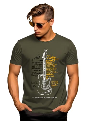 Image of ADRO Guitar Design Printed T-Shirt for Men - 100% Cotton, Regular Fit, Soft Breathable Fabric.