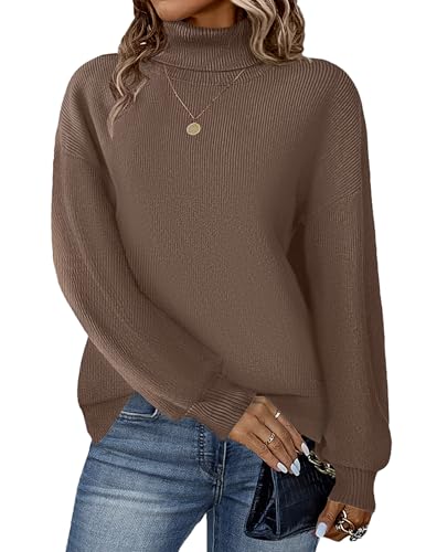 Zeagoo Women's Turtleneck Sweater 2025 Fall Winter Chunky Knit Sweaters Casual Side Slit Pullover Jumper Top