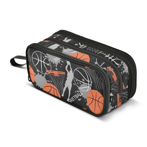 Image of Pencil Case Big Capacity Basketball Sport Handheld 3 Compartments Pencil Pouch Portable Large Storage Canvas Pencil Bag for Boys Girls Adults Students