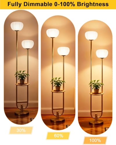 Image of Lightdot 63IN Gold Floor Lamp Dimmable Standing Lamps with Tray Pumpkin Bulbs Included Unique U-Pole Mid Century Modern Tall Lamp with 5Lbs Heavy Base for Living Room /Party /Sofa Beside /Corner Decor
