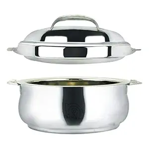 NanoNine Belly Premium Double Wall Insulated Hot Pot Stainless Steel Casserole with Steel Lid, 1.9 Litre, 1 pc, Silver