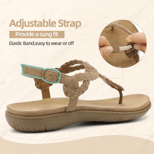 Image of UBFEN Womens Flat Sandals Dress Braided T-Strap Thong Sandals with Arch Support Comfortable for Walking