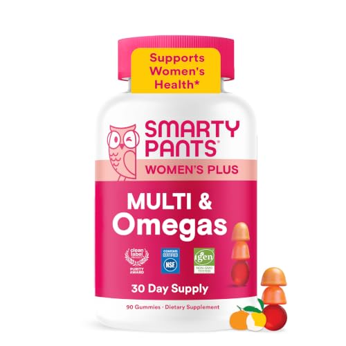 Image of SmartyPants Women's Multivitamin Gummies, Omega 3 DHA /EPA, Methylfolate, CoQ10, Vitamin D3, C, B12, B6, A, K, Zinc, Three Fruit Flavors, 90 Count (30 Day Supply)