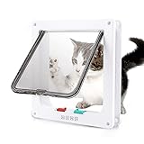 Cat Door Small 4 Way Locking Cat Flap Door for Interior & Exterior Doors - Weatherproof Pet Door for
