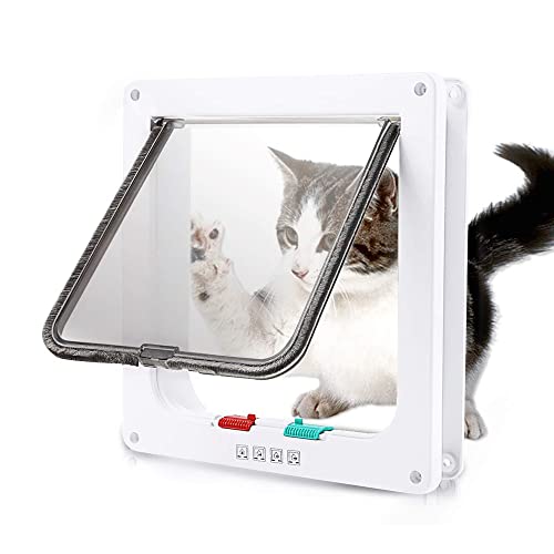 Cat Door Small 4 Way Locking Cat Flap Door For Interior & Exterior Doors - Weatherproof Pet Door For Cats And Small Dogs - White #TOP9