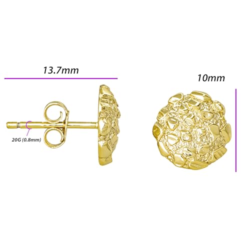 Nugget Stud Earrings - Yellow Gold Plated Sterling Silver Textured Chunky Studs - Hypoallergenic Minimalist Earrings for Men-Women2