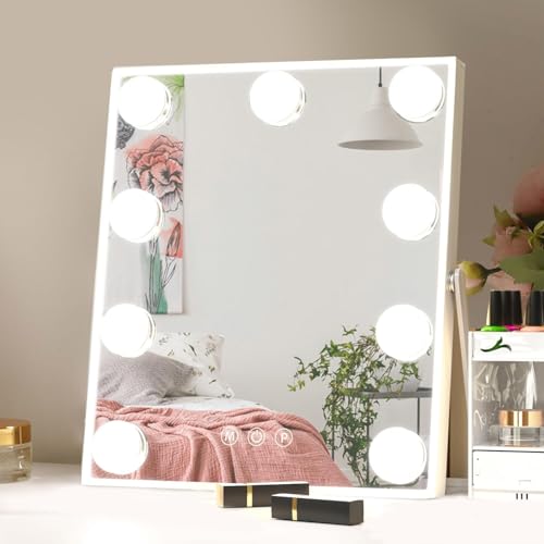 Hollywood Vanity Mirror with Lights, Lighted Makeup Mirror for Tabletop and Wall Mounted Hollywood Mirrors, Dimmable LED Bulbs & 3 Color Light Modes & 10X Magnifying Table Mirrors (White, Small) - Image 2