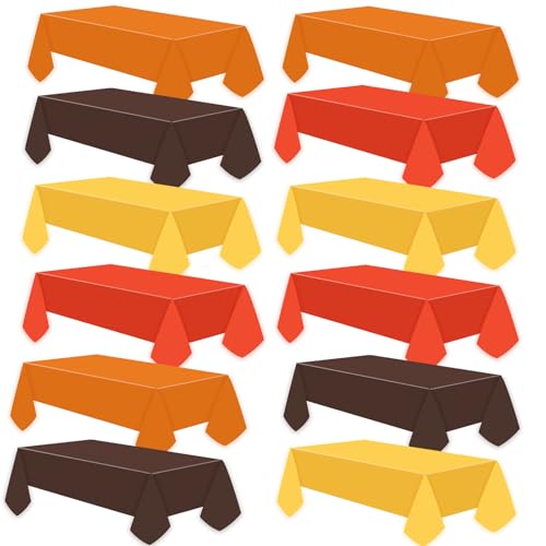 Image of 12 Pcs Plastic Tablecloths, Disposable Rectangle Autumn Table Cover 54 x 108 Inch Waterproof Table Covers for Fall Harvest Thanksgiving Day Harvest Birthday Birthday Baby Shower Party Decorations