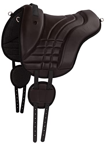 Foto von Equinate Reitpad Stella aus synthetischem Leder Pferd Braun - Bareback Pad mit pflegeleichter Neopren Unterseite - Reitkissen Baumloser Sattel