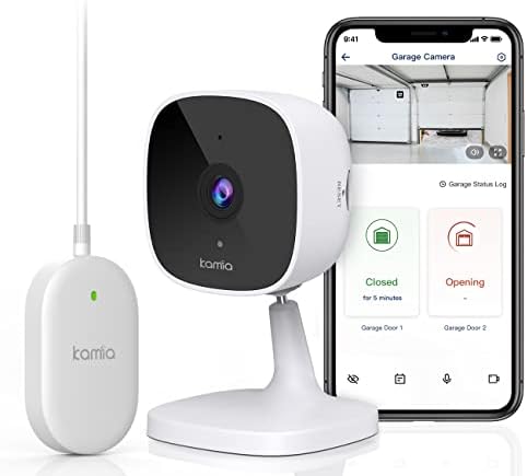 Kamia WiFi Smart Garage Door Opener with HD Video, 2-Door Left Open Alert and Control, No Subscription Required, Compatible with Alexa, Yellow Learn Button Supported, Night Vision & 2-Way Audio