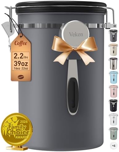 Veken Coffee Canister, 39OZ Large, Airtight Stainless Steel Food ...