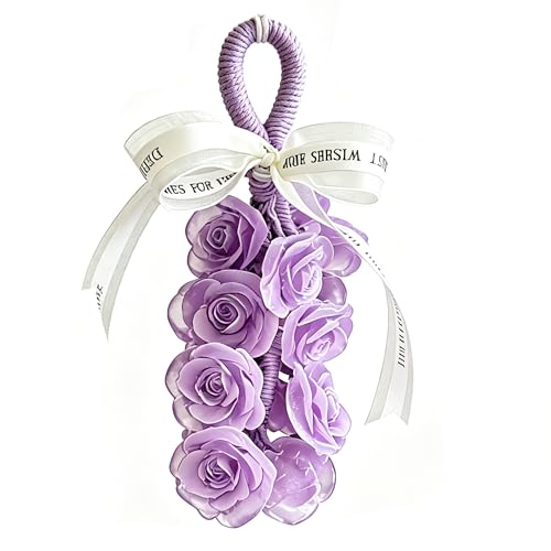 Image of Rose Soap on Rope Cute Shaped Handwashing Grapes Soap Bar, Novelty Hanging Flower Soap for Bathroom Decor,Fun Gift Handmade Soap
