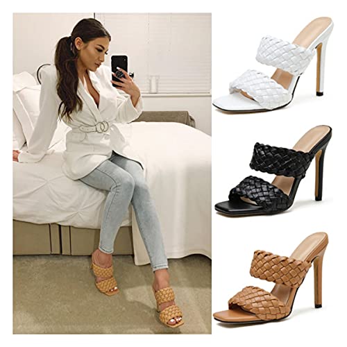 Jeauseul Women's Stiletto Mules Sandals Slip On Square Open Toe Backless Heeled Slippers High Heel Slides Women's High Stiletto Pump Heeled Sandals 4.9Inch