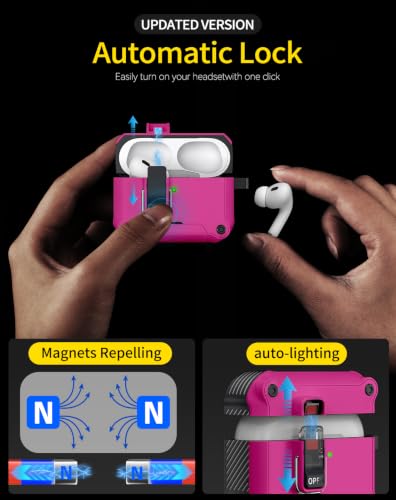 Image of Pohgelan for AirPods 2nd /1st Case with Safety Lock-Rose red | Magnetic Automatic Lock with Cleaning Kit&Keychain,Compatible with Magsafe