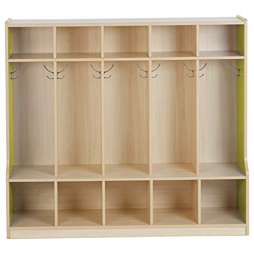 Colorful Essentials 5-Section Laminate Coat Locker with Bench, Shoe Storage Cubbies, Hooks for Backpacks and Hats; Children's Furniture for Classroom, Preschool, Daycare, Home Learning - Maple/Yellow - Thumbnail 2