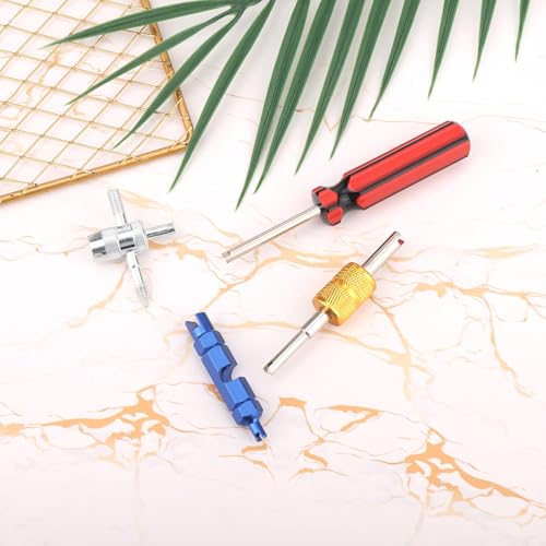Image of 4 Pcs Tire Valve Repair Tool Set, Dual & Single Head Valve Core Remover Wrench 4 Way Stem Puller Stem Core Wrench Remover Kit for All Standard Valves Cars Trucks Motorcycle