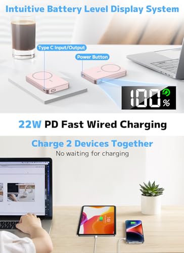 Image of golioklsy for Magsafe Portable Charger,10000mAh Power Bank with Type-C 20W PD Fast Charging, Lightweight and Slim, LED Display for Magsafe Battery Pack for iPhone 17 /16 /15 /14 All Series, Pink