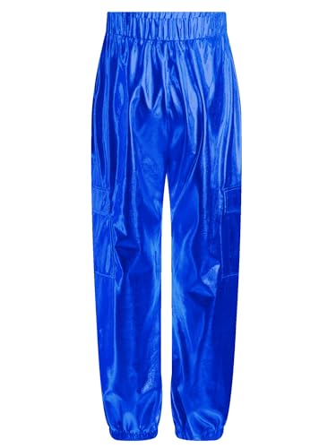 Kids Boys Girls Metallic Shiny Pants Elastic Waist Trousers with Pockets Hip Hop Jazz Dance Pants3