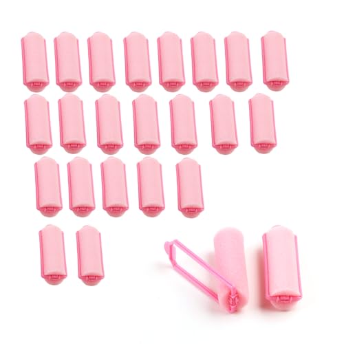 AgWenKui 24PCS Foam Hair Rollers - Sponge Hair Roller Flexible Sleeping Curlers Soft Hairdressing Curlers for Sleeping Styling Ladies Children Curvy Wavy Hairstyle Curling Styling (Pink)