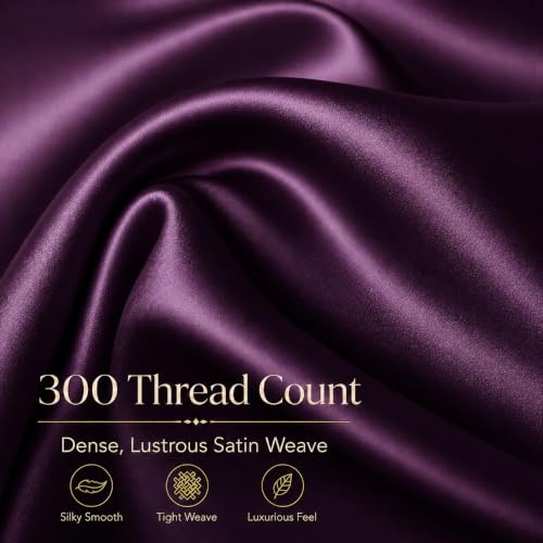 Image of Cloth Fusion Flat Satin Bedsheet Super King Size 108x108 inch | Wine, 2 Pillow Covers, 300 TC, Glossy Finish, Smooth on Hair and Skin, Gift for Couples, Wedding & Anniversary