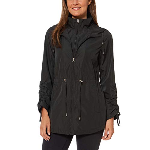 Jones New York Womens Parka in a Pocket Rain Jacket (Black, Small)